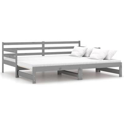 Slaapbank uitschuifbaar massief grenenhout grijs 2x(90x200) cm - thumbnail