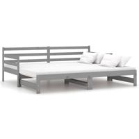 Slaapbank uitschuifbaar massief grenenhout grijs 2x(90x200) cm - thumbnail