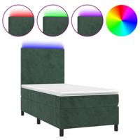 Boxspring met matras en LED fluweel donkergroen 90x200 cm - thumbnail