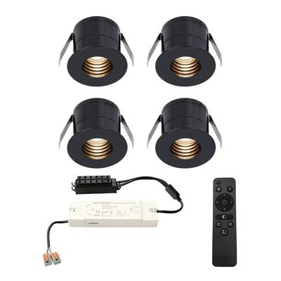 Set van 4 Betty LED Mini Inbouwspots met Trafo - 12 Volt 3 Watt 140 lumen - Dimbaar - Verzonken - Plat 37mm - 2700K - IP44 waterdicht - Zwart - Veranda spotjes - overkapping spotjes