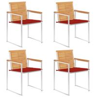 Tuinstoelen 4 st met kussens massief teakhout - thumbnail