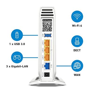 AVM FRITZ!Box 4060 (Wi-Fi 6 Mesh Router, tot 4.800 Mbit/s (5 GHz) & 1.200 Mbit/s (2,4 GHz), 2,5 Gigabit WAN-poort, bijzonder geschikt voor glasvezel-modems, DECT-basis, Duitstalige versie)