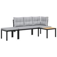 3-delige Loungeset met kussens gepoedercoat staal zwart - thumbnail
