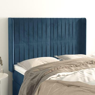 Hoofdbord met randen 147x16x118/128 cm fluweel donkerblauw - thumbnail