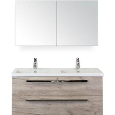 Seville Badmeubelset 120 cm - 2 Laden Craft Oak - Wastafel Djazz Dubbel met Spiegelkast