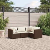 4-delige Loungeset met kussens poly rattan bruin - thumbnail