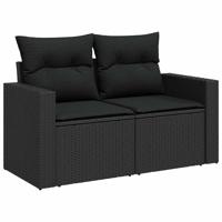 7-delige Loungeset met kussens poly rattan zwart - thumbnail