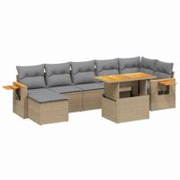8-delige Loungeset met kussens poly rattan beige - thumbnail