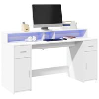 Bureau met LED-verlichting 160x55x91 cm bewerkt hout wit - thumbnail