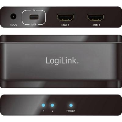 LogiLink Kabel 2 poorten Mini DisplayPort-splitter Ultra HD-geschikt 3840 x 2160 Pixel Zwart