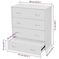 Dressoir met 4 lades 60x30,5x71 cm wit - thumbnail