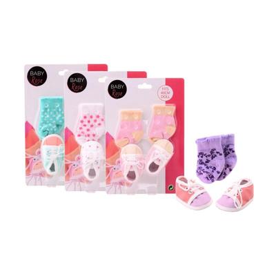 Baby Rose poppensokken en -schoenen op kaart 4 ass.