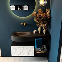 MONDIAZ RIVA 100cm badmeubel onderkast / planchet kleur carrara met 1 lade. Wastafel DULCET links 0 kraangaten kleur Urban. - thumbnail