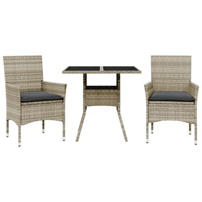 3-delige Tuinset met kussens poly rattan en glas grijs