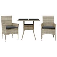 3-delige Tuinset met kussens poly rattan en glas grijs - thumbnail
