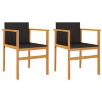 Tuinstoelen 2 st poly rattan en massief hout zwart - thumbnail