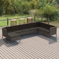 8-delige Loungeset met kussens poly rattan grijs - thumbnail