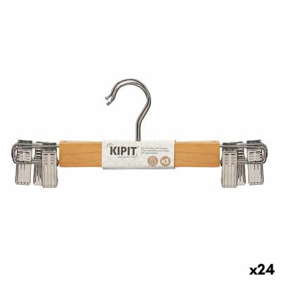 Kleerhangerset Kipit Bruin Zilverkleurig Hout Metaal 28,5 x 2,5 x 11,5 cm 28,5 x 11,5 x 4 cm 28,5 x 11,5 x 6 cm Klemmen (24 Stuk