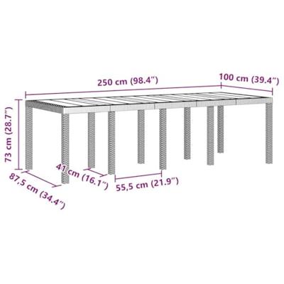 Tuintafel 250x100x73 cm poly rattan wit