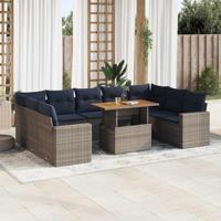 10-delige Loungeset met kussens poly rattan grijs - thumbnail