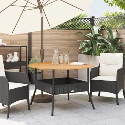 Tuintafel met acaciahouten blad 110x71 cm poly rattan zwart