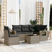6-delige Loungeset met kussens poly rattan grijs - thumbnail