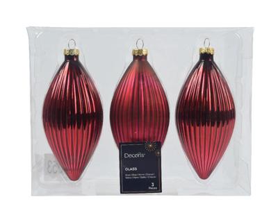 Decoris kerstornament glas olijf 3st ossenbloed 13cm