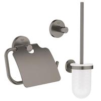 GROHE Essentials Toilet accessoireset 3-delig met toiletborstelhouder, handdoekhaak en toiletrolhouder met klep brushed hard graphite sw99001/sw99017/sw99041/ - thumbnail