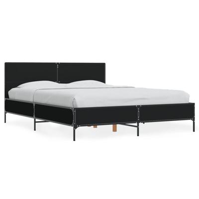 Bedframe bewerkt hout metaal zwart 120x200 cm - thumbnail