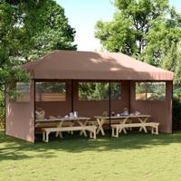Partytent inklapbaar pop-up met 3 zijwanden bruin - thumbnail