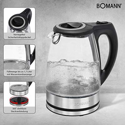 Bomann WKS 6032 G CB Glas Waterkoker 1.7L 2200W RVS/Zwart