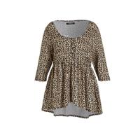 Simply Be top met dierenprint en plooien lichtbruin/bruin/zwart - thumbnail