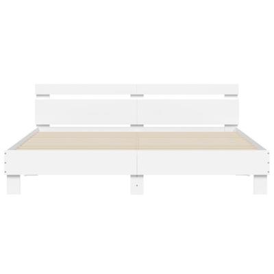 Bedframe met hoofdbord bewerkt hout wit 160x200 cm