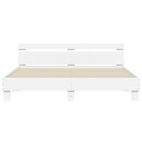 Bedframe met hoofdbord bewerkt hout wit 160x200 cm - thumbnail
