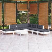 8-delige Loungeset met kussens grenenhout wit - thumbnail