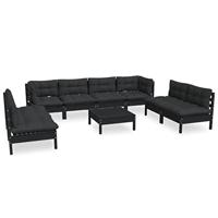 9-delige Loungeset met grijze kussens grenenhout - thumbnail