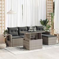 6-delige Loungeset met kussens poly rattan grijs - thumbnail