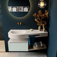 MONDIAZ RIVA 120cm badmeubel onderkast / planchet kleur Greey met 1 lade. Wastafel DULCET links 0 kraangaten kleur Linen. - thumbnail