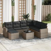 7-delige Loungeset met kussens poly rattan grijs - thumbnail