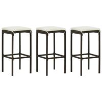 Barkrukken met kussens 3 st poly rattan bruin - thumbnail