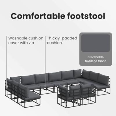 Tuinbankenset met kussen 13 pcs Zwart Aluminium