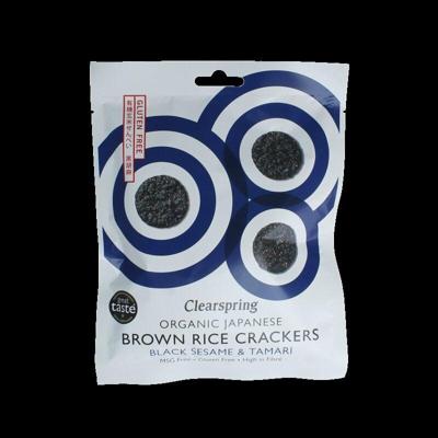Clearspring Bruine rijst crackers zwarte sesam & tamari bio 40 Gram
