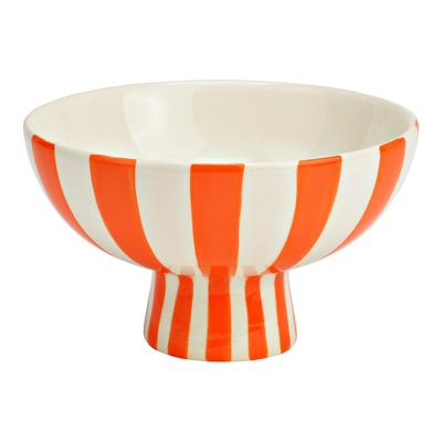 Decoratieve gestreepte schaal van keramiek, oranje/wit (B/H/D) 17x10x17 cm