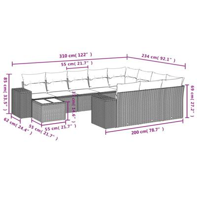 11-delige Loungeset met kussens poly rattan bruin - thumbnail