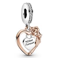 Pandora People 789290C01 Hangbedel Heart and Rose Flower zilver rosekleurig - thumbnail