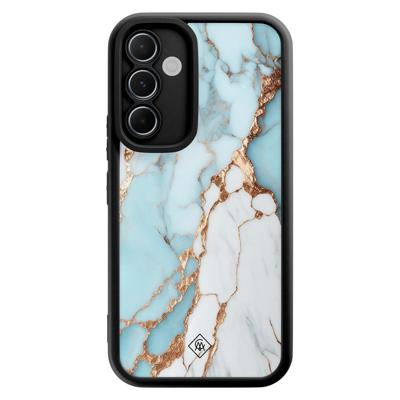 Samsung Galaxy A55 zwarte case - Marmer lichtblauw Samsung Galaxy A55 zwarte case - Marmer lichtblauw