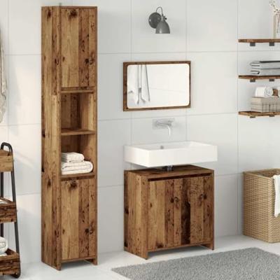 3-delige Badkamermeubelset bewerkt hout oud houtkleurig