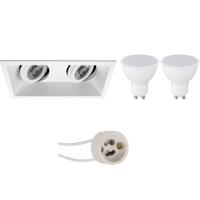 LED Inbouwspot Set GU10 Dubbel - Mat Wit - 4W Warm Licht 3000K - thumbnail