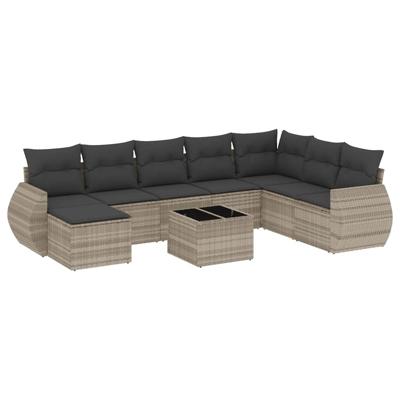 9-delige Loungeset met kussens poly rattan lichtgrijs