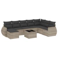 9-delige Loungeset met kussens poly rattan lichtgrijs - thumbnail